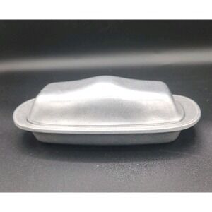 Vintage Wilton Armetale Pewter Plough Tavern Butter Dish Glass Insert Tray Cover